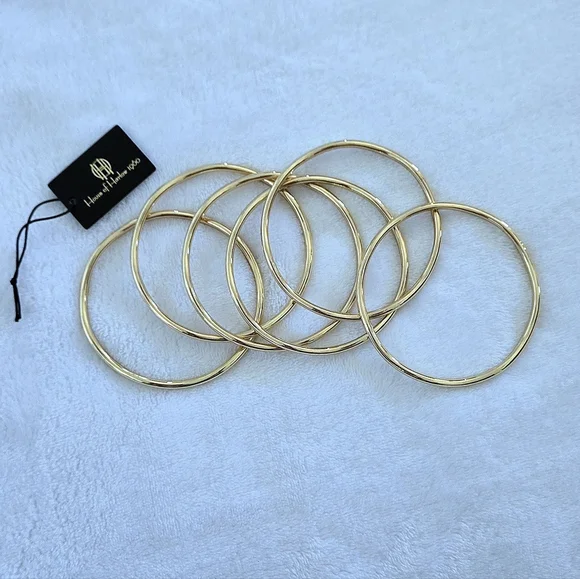 House🏠 of Harlow 1960 Set of Six6️⃣, Thin, Wavy🌊, Gold💛 Bangle Bracelets - Picture 7 of 15